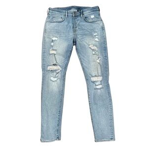 H&M Men's Distressed Solid Skinny Stretch Streetwear Blue Denim Jeans